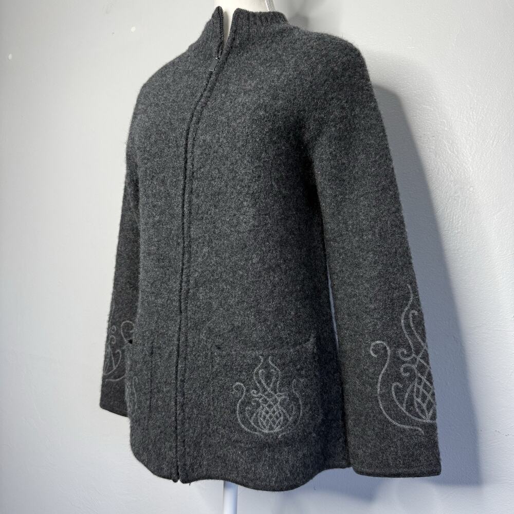 Rino Rossi 100% Boiled Wool Gray Full Zip Sweater Jacket Women’s M Knit Cardigan
